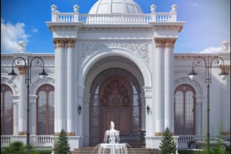 design and render luxury classic villa  facade elevation