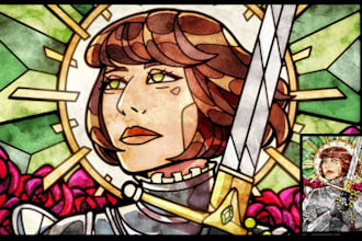 create a custom fantasy illustration in digital vitral style