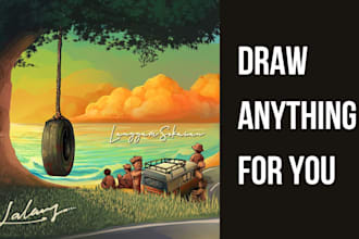do cartoon and hand drawn illustration for mural design