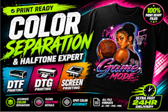 create print ready color separation and halftone for dtf and screen printing