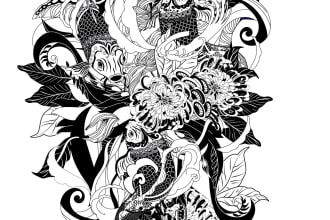 draw hand drawn animal and botanical linocut doodle