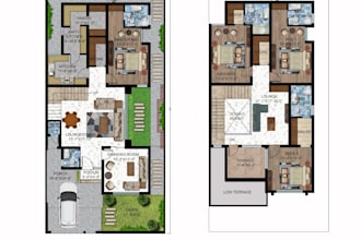 design and render a professional 2d floor plan in photoshop