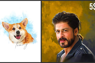 make digital oil painting portrait, pets photo