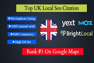 do 200 UK local seo citation from brightlocal, yext and moz