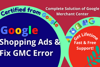 setup google shopping ads, free listing and fix gmc error