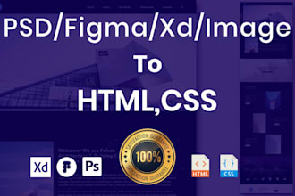 convert figma, pdf, psd, jpg to HTML, CSS, javascript, and