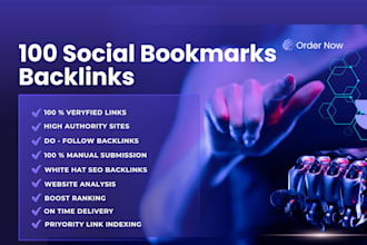 do manual 100 social bookmarks submission high da pa sites