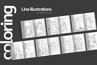 create coloring illustrations, mindfulness, celestial or botanical drawings