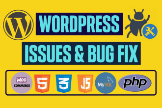 fix wordpress bug, html css and woocommerce error fix, wordpress help