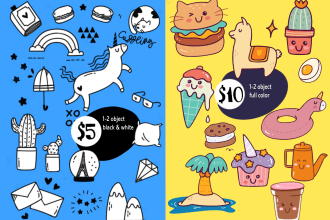 create cute doodle art illustration, and cartoon