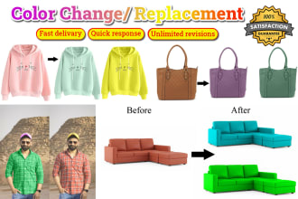 do color change, correction, recolor product, dress, logo, cloth, house color