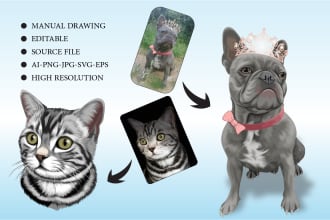 draw illustration your animal pet photo in to vector art