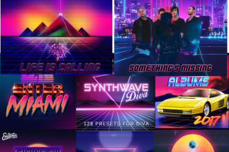 synthwave 80s retro vintage style neon and chrome 3d album