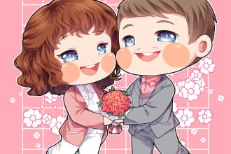 draw cute couple chibi illustration