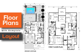 draft house or apartment floor plan with furniture layout