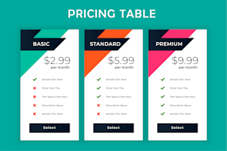 design pricing table, pricing list, comparison chart