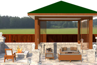 3d landscape gazebo,pergola,deck,patio,firepit,seating area,garden,cabana,porch