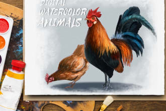 draw anything animals in digital watercolor style