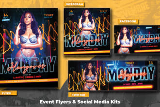 design event party club, dj, concert flyer poster, social media kit