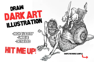 draw black and white dark horror fantasy art
