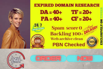 do expired domain research niche based da 50 plus