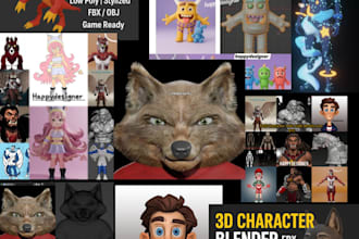 design mascot, caricature style 3d cartoon character