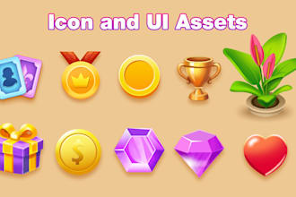 create premium game icons, coins, gems and reward assets