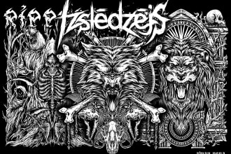 draw detailed dark, horror, metal, creepy art illustration