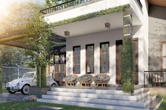 design house exterior model, visualization, 3d rendering, walkthrough
