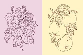 draw line art vector illustration of plants and flowers