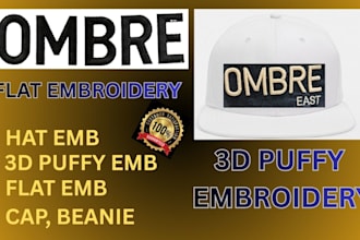 do embroidery digitizing, 3d puff,  to dst, pes, jef in 1 houre