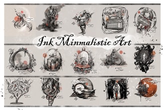create ink, watercolor minimalistic art