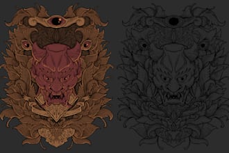draw a detailed dark art illustration with engraving style
