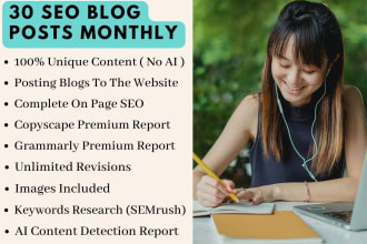 write 30 SEO articles and blog posts monthly with images
