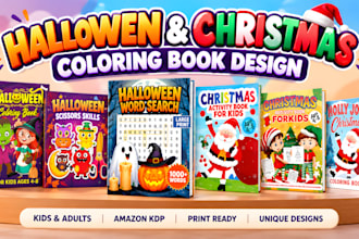 create halloween, christmas, coloring book design for kids, adults amazon KDP