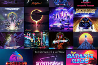 design 80s futuristic synthwave neon vaporwave retro album