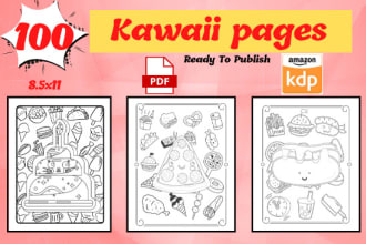 provide 100 cute kawaii coloring pages for kids