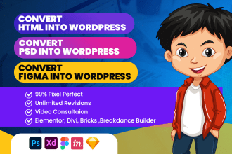 convert HTML to wordpress, PSD to wordpress, figma to wordpress, xd, sketch