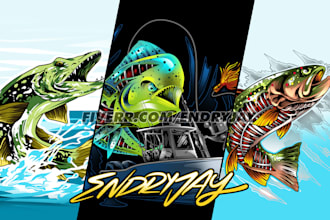 design outdoor fish hunting illustration for t shirt and logo