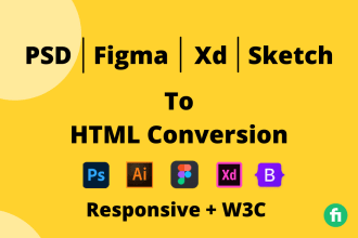 convert PSD to html, figma to html, sketch, xd to HTML responsive with bootstrap