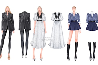 draw an fashion illustration, editorial, sketch