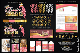 design luxury feminine signature glitter logo with branding kit