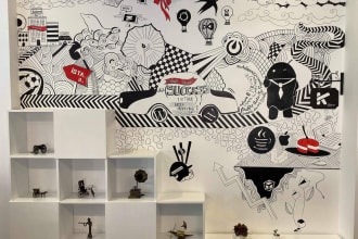do doodle, mural, anime wall art, decal, illustration, typography