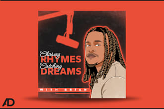 design podcast cover art in minimalis cartoon style