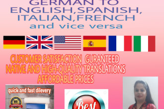 professionally translate german to english, french, italian, and spanish