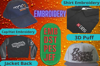 do embroidery digitizing logo design into dst pes jef file in 1 hour