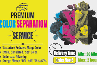 screen print color separation halftone, vectorization, redraw, cmyk, spot color