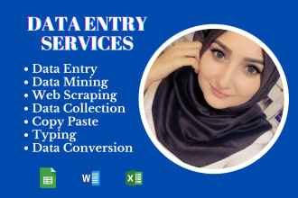 do data entry, web research copy paste and web scraping job