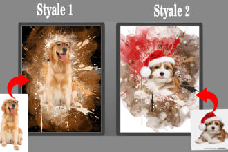 do custom pets watercolor portrait cat dog and family