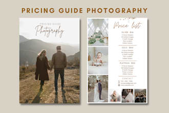 design price list, pricing guide photography, rate card, etc
